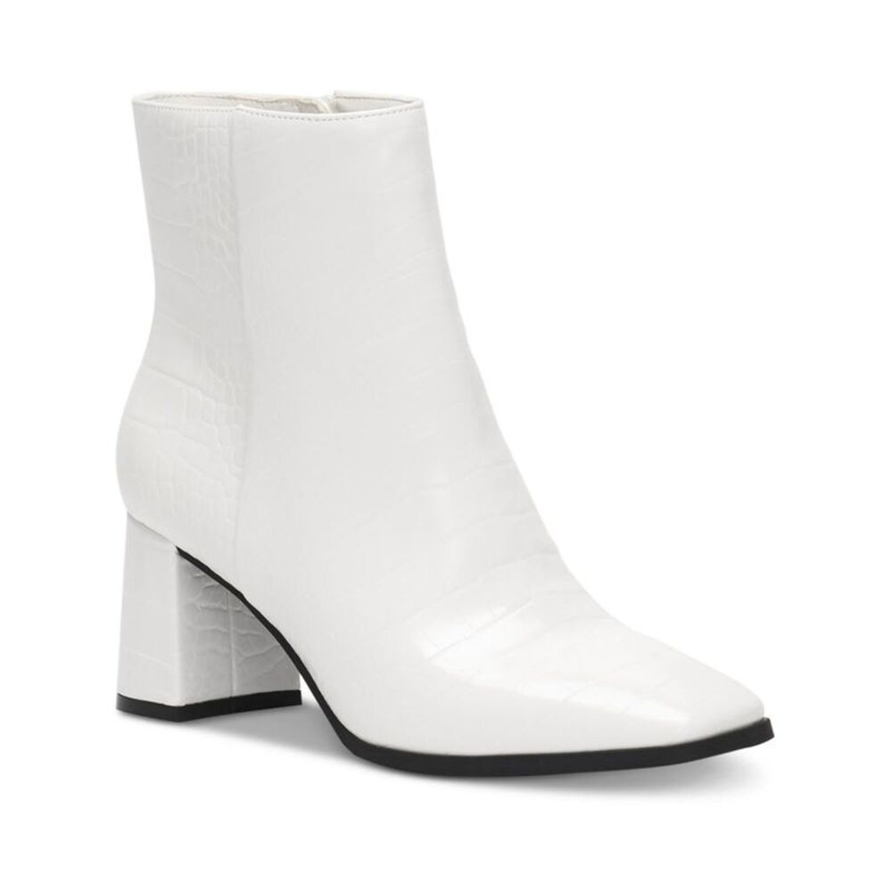 INC Womens White Dasha Square Toe Block Heel Zip-Up Dress Booties 7 M